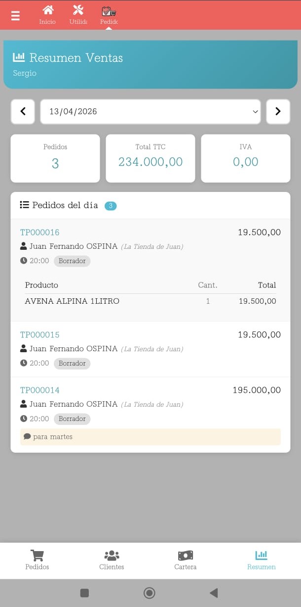 Module de prise de commandes mobile pour commerciaux avec contrôle du portefeuille, approbation des modifications et tableau de bord des ventes.