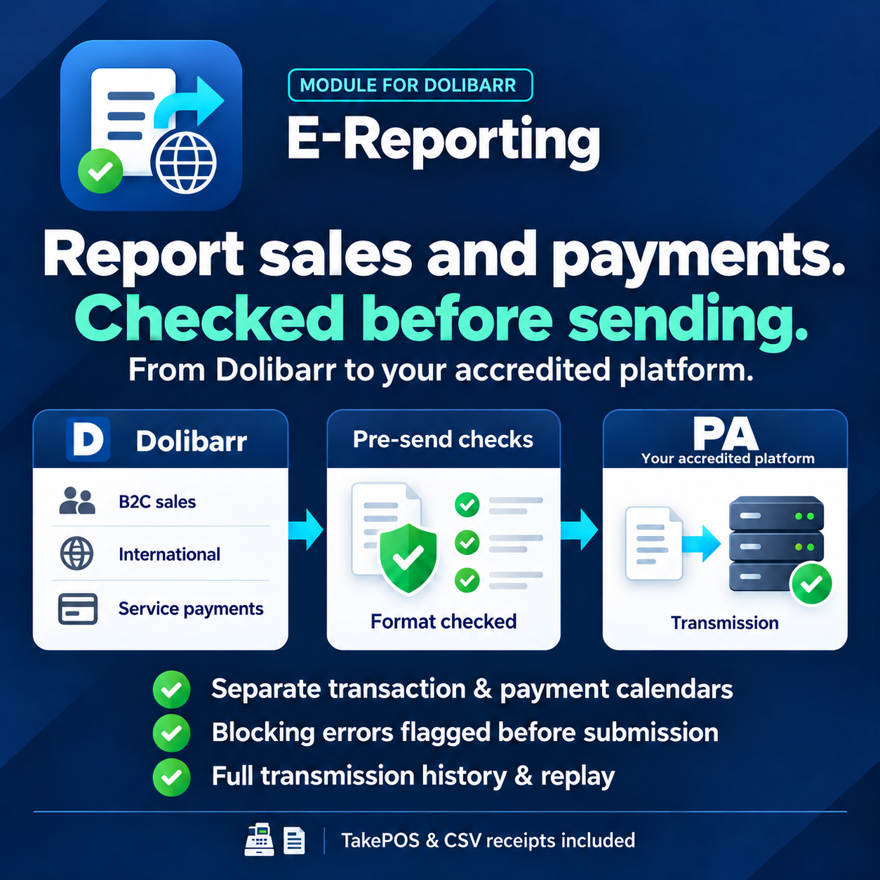 E-Reporting: send your B2C and international sales data to your accredited platform