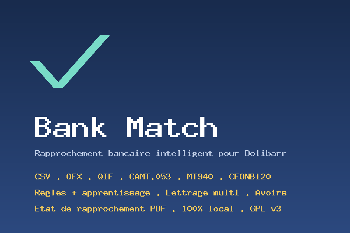Bank Match — Smart bank reconciliation (CFONB120, OFX, CAMT, rules engine, PDF statement)