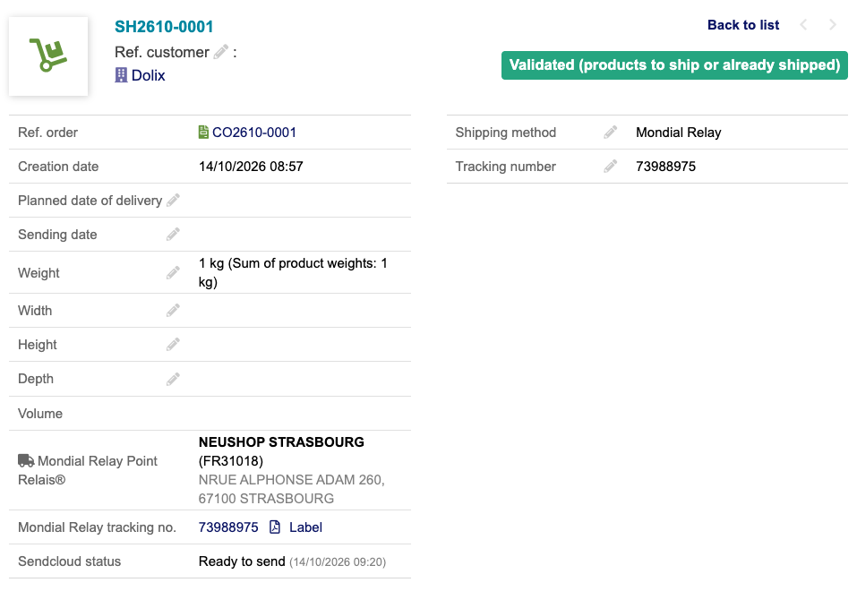 Dolix Logistique – Étiquettes Mondial Relay (Sendcloud)