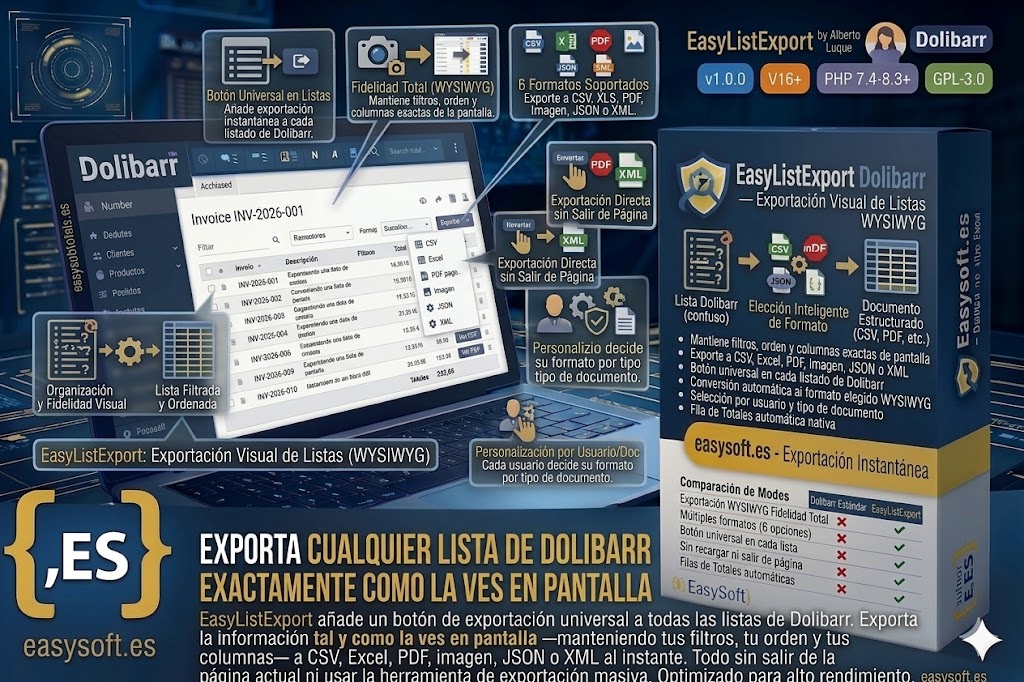 EasyListExport — Export any Dolibarr list in one click