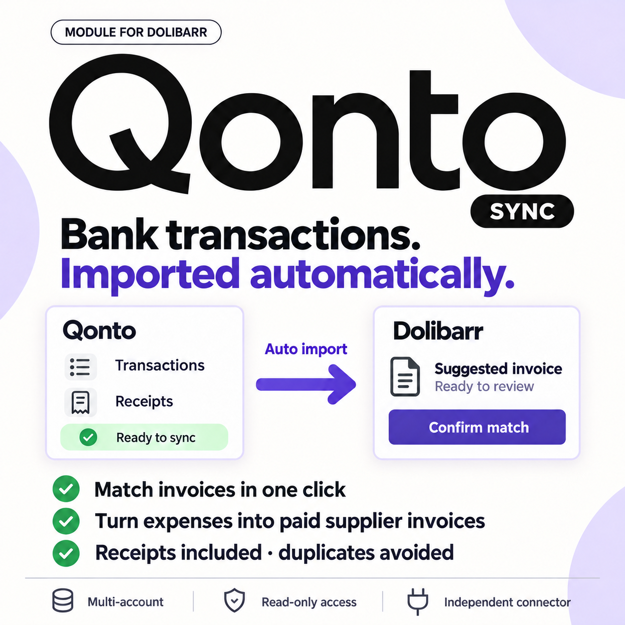 Qonto Sync: bank feeds, receipts and batch invoice reconciliation