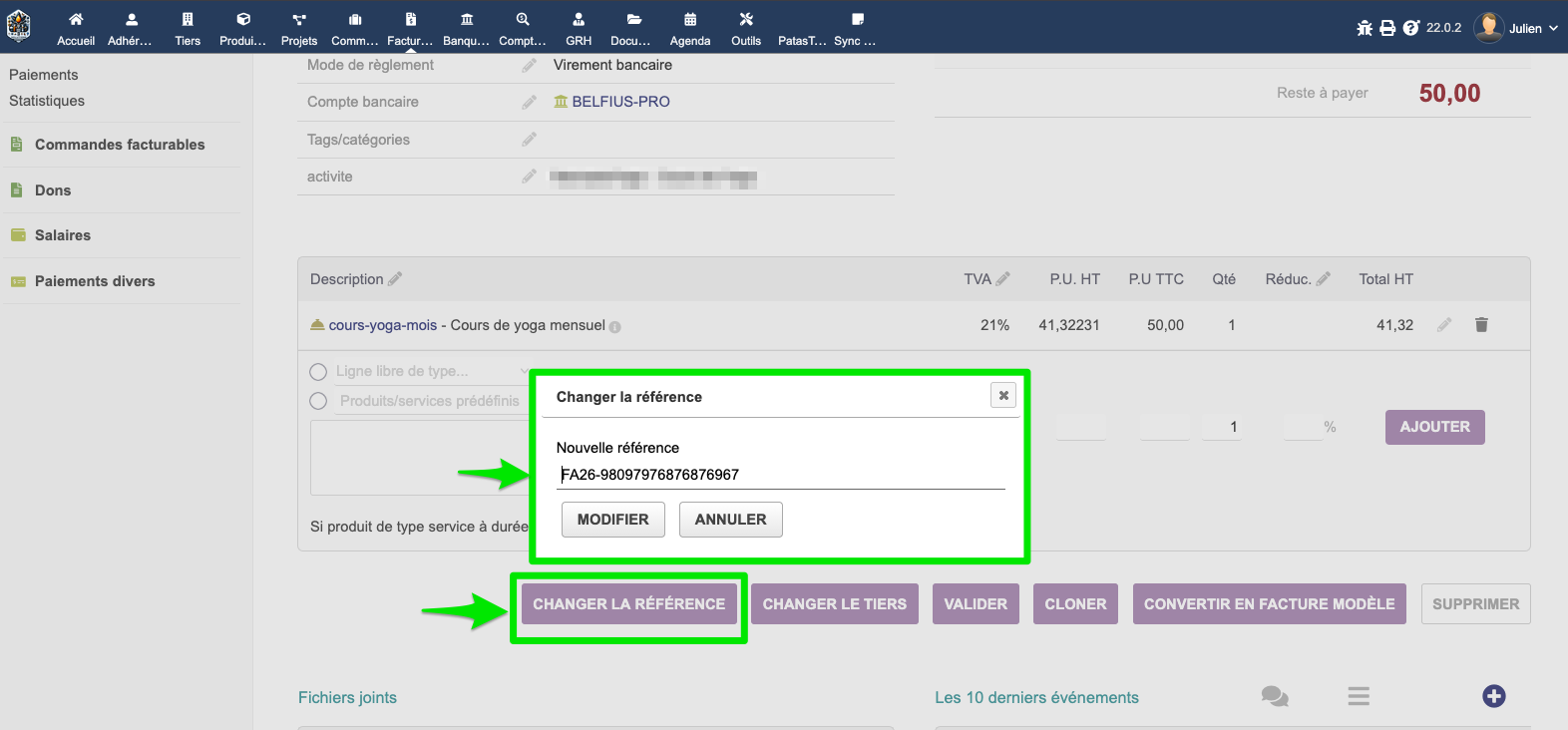 Modifica riferimento fatture in bozza