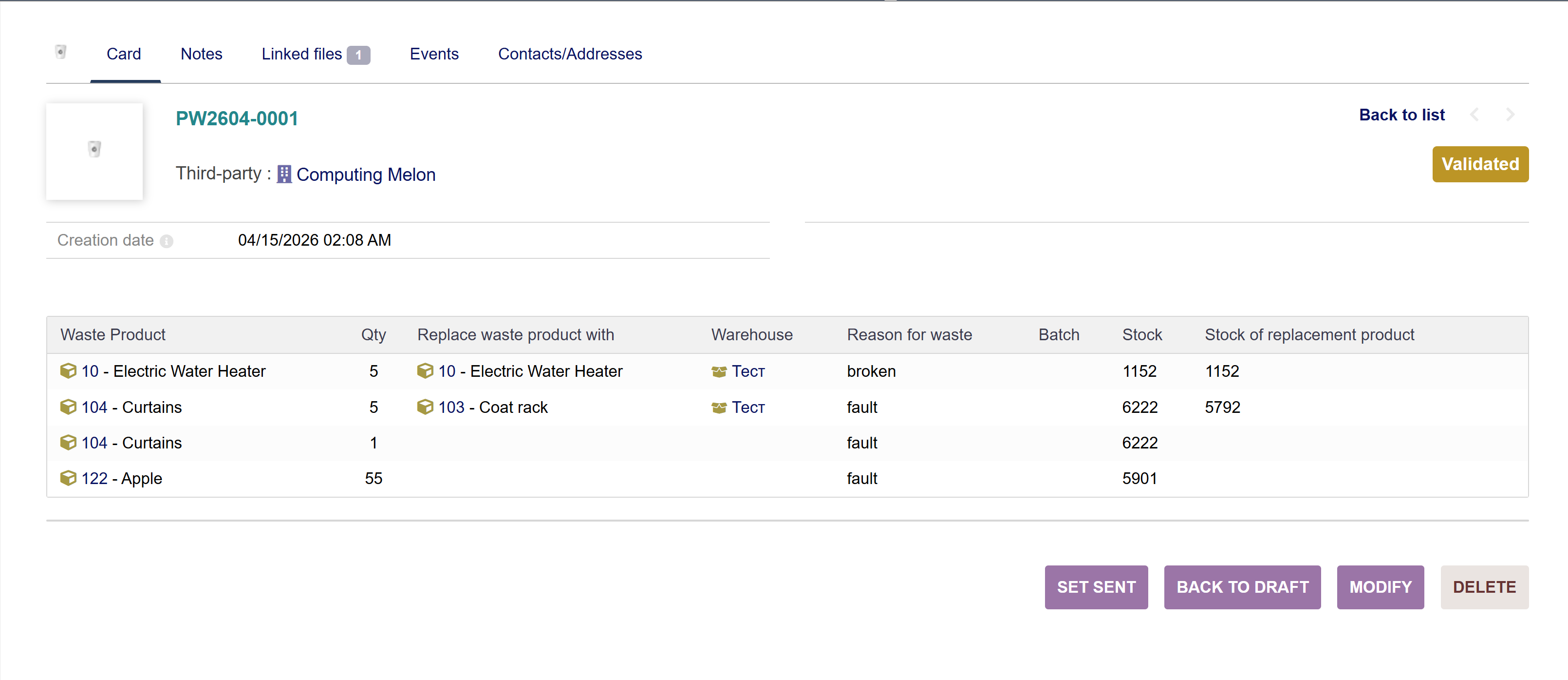 Product waste (fault products)