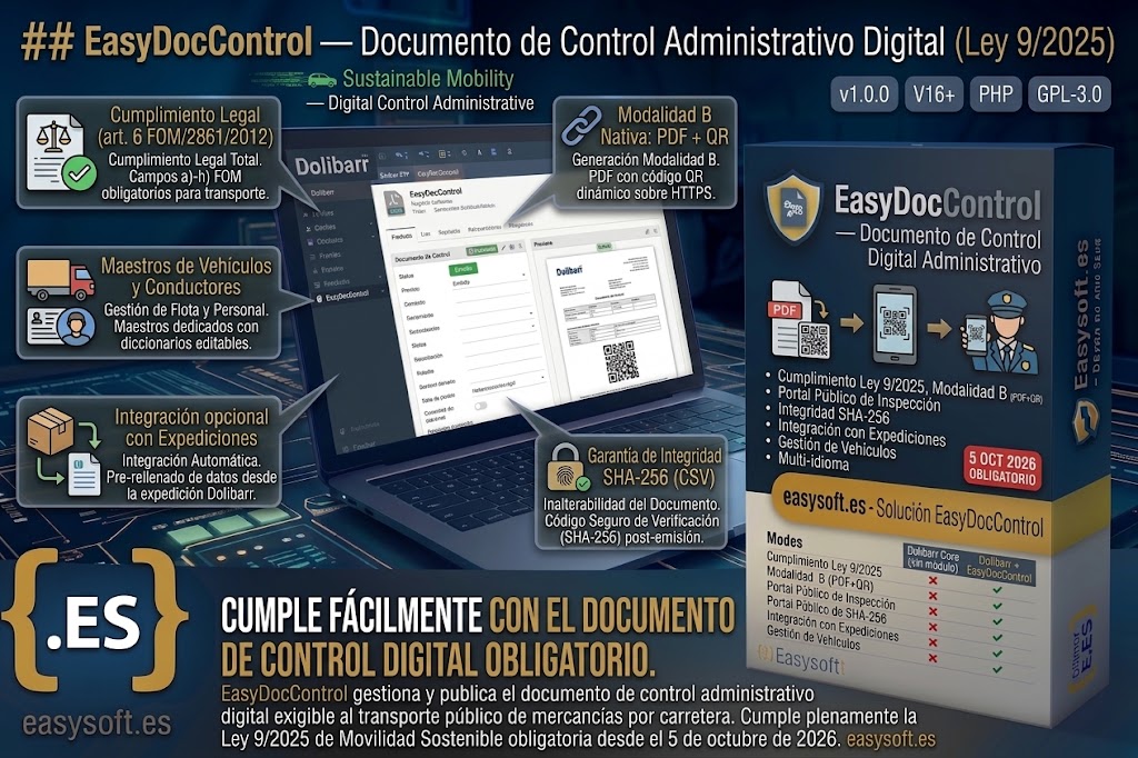 EasyDocControl - DeCA for Dolibarr (digital control document, Spanish Law 9/2025)