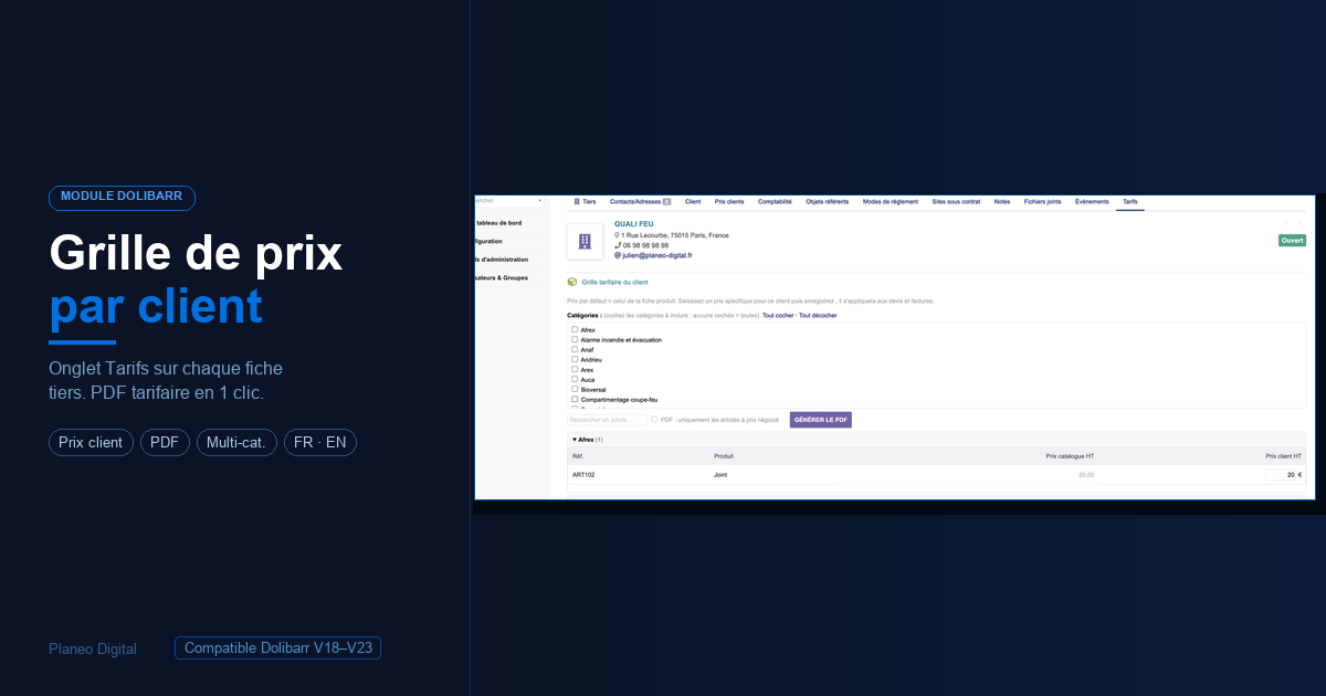 Planeo Prix — Per-Customer Price Grid & Tariff PDF