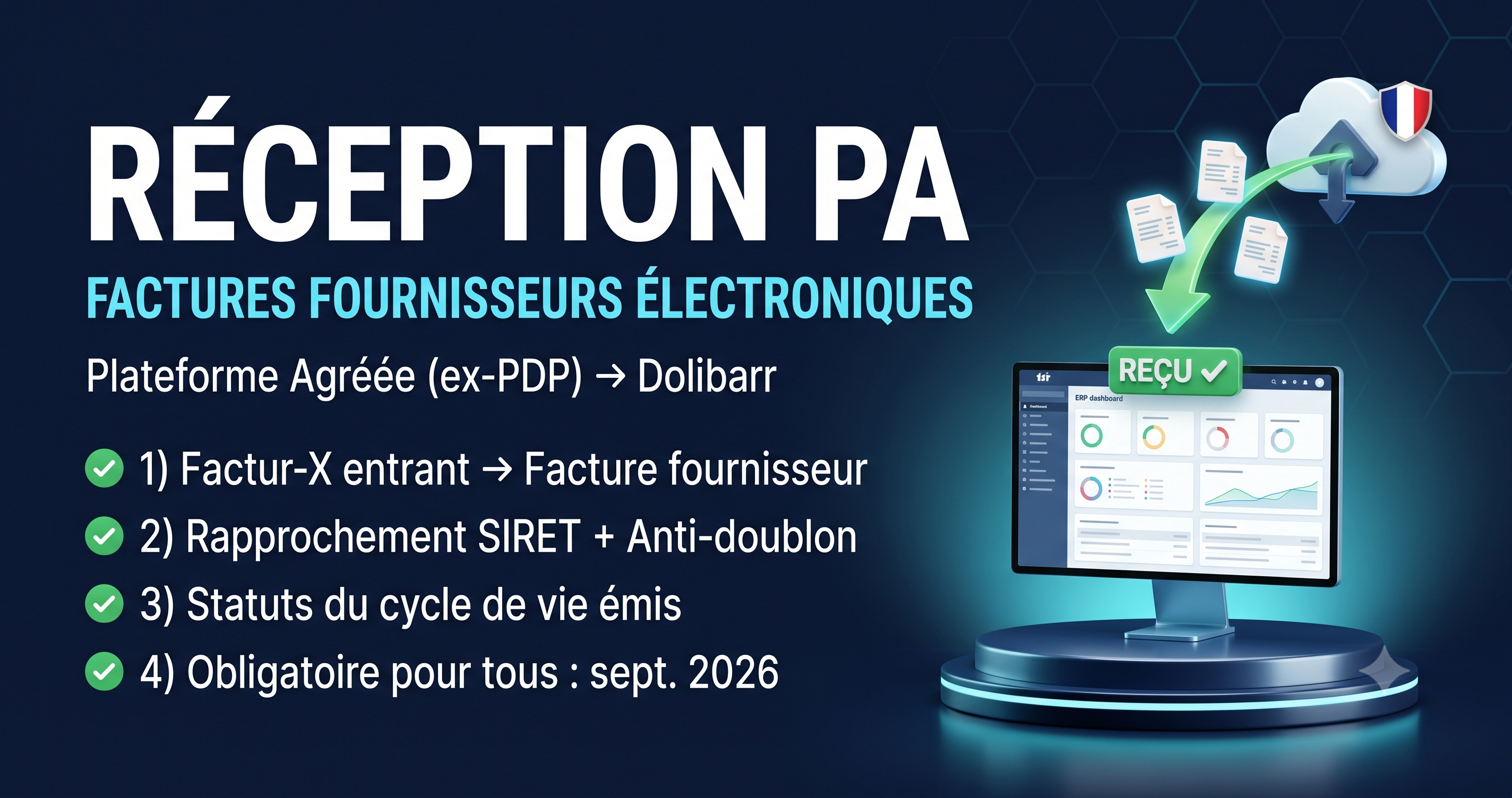 PA Reception: Supplier e-invoices imported into Dolibarr, with the required statuses