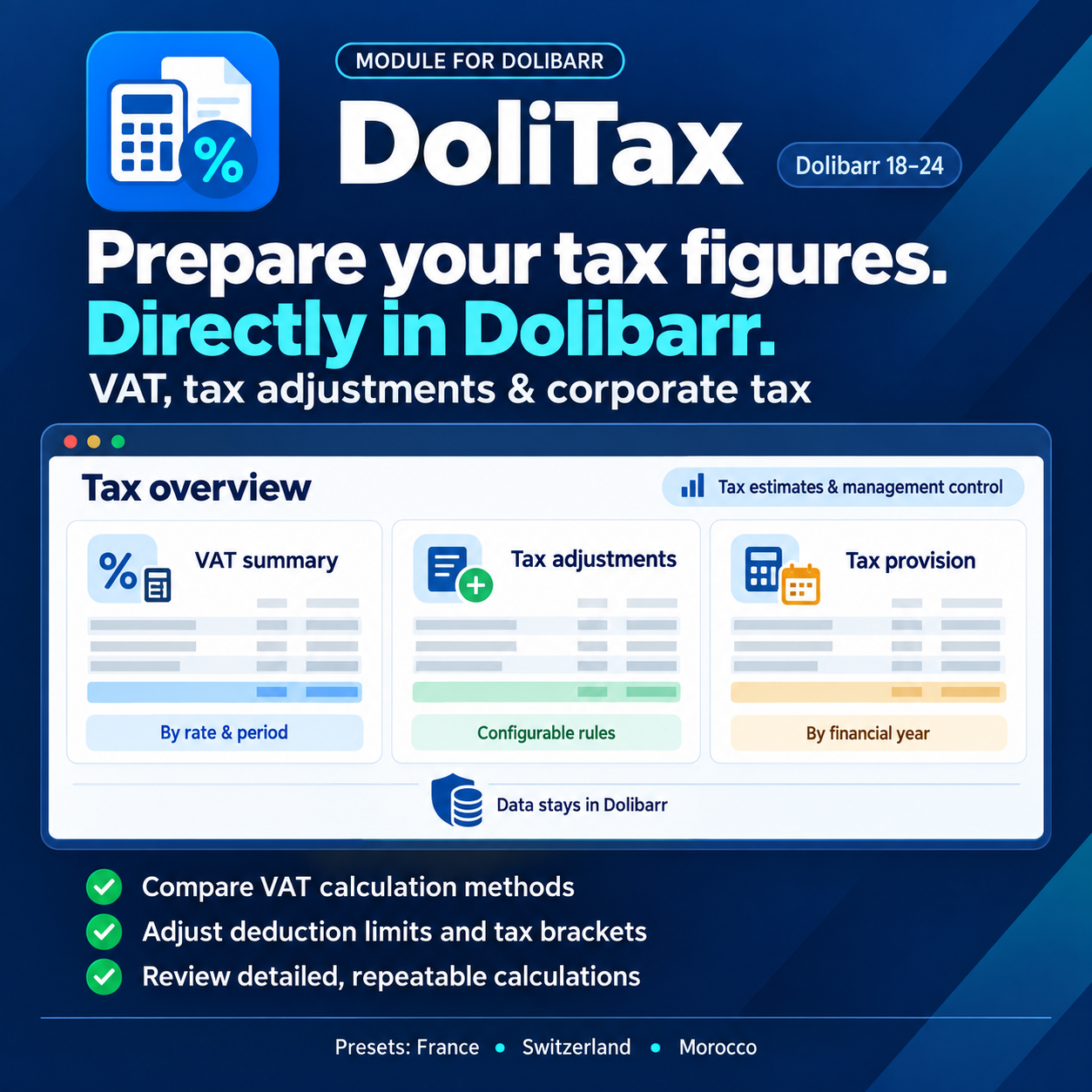 DoliTax: Umsatzsteuer, Hinzurechnungen und Körperschaftsteuerrückstellung