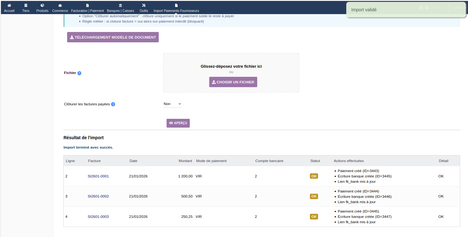 Import supplier payments