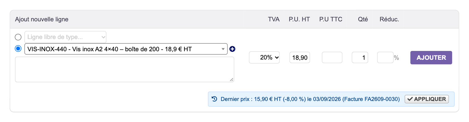 Dernier prix client